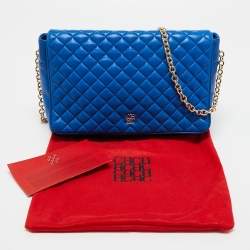 Pre Owned CH Carolina Herrera Blue Quilted Leather Flap Chain Shoulder Bag