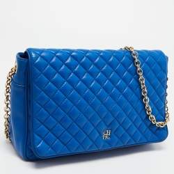Pre Owned CH Carolina Herrera Blue Quilted Leather Flap Chain Shoulder Bag