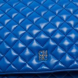 Pre Owned CH Carolina Herrera Blue Quilted Leather Flap Chain Shoulder Bag
