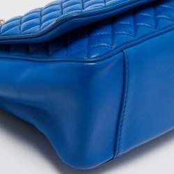 Pre Owned CH Carolina Herrera Blue Quilted Leather Flap Chain Shoulder Bag