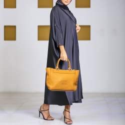Pre Owned CH Carolina Herrera Dark Yellow Grained Leather Tote