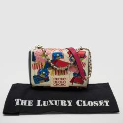 مملوكة مسبقًا CH Carolina Herrera Multicolor Print Embroidered Leather Flap Shoulder Bag