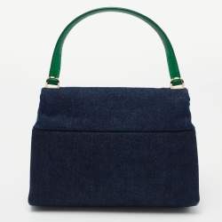 Pre Owned CH Carolina Herrera Multicolor Monogram Coated Denim and Leather Flap Top Handle Bag