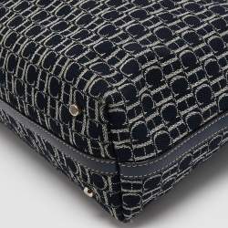 Pre Owned CH Carolina Herrera Navy Blue/White Monogram Canvas and Leather Shopper Tote