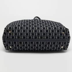 Pre Owned CH Carolina Herrera Navy Blue/White Monogram Canvas and Leather Shopper Tote