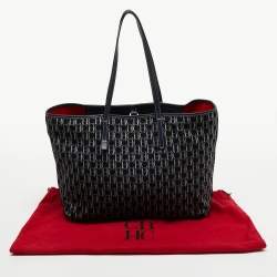 Pre Owned CH Carolina Herrera Navy Blue/White Monogram Canvas and Leather Shopper Tote
