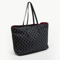 Pre Owned CH Carolina Herrera Navy Blue/White Monogram Canvas and Leather Shopper Tote
