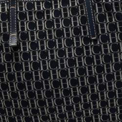 Pre Owned CH Carolina Herrera Navy Blue/White Monogram Canvas and Leather Shopper Tote