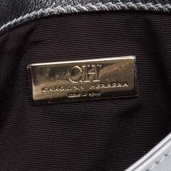 Pre Owned CH Carolina Herrera Metallic Silver Monogram Leather Tassel Clutch