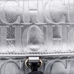 Pre Owned CH Carolina Herrera Metallic Silver Monogram Leather Tassel Clutch