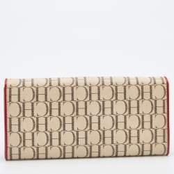 Pre Owned CH Carolina Herrera Cream/Red Monogram Coated Canvas Continental Wallet