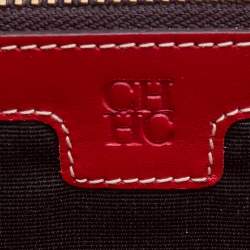 Pre Owned CH Carolina Herrera Cream/Red Monogram Coated Canvas Continental Wallet