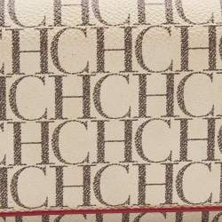 Pre Owned CH Carolina Herrera Cream/Red Monogram Coated Canvas Continental Wallet