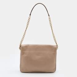 Pre Owned CH Carolina Herrera Beige Leather Chain Flap Shoulder Bag