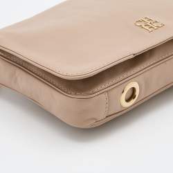 Pre Owned CH Carolina Herrera Beige Leather Chain Flap Shoulder Bag