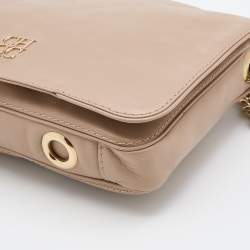 Pre Owned CH Carolina Herrera Beige Leather Chain Flap Shoulder Bag
