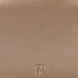 Pre Owned CH Carolina Herrera Beige Leather Chain Flap Shoulder Bag