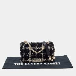 Pre Owned CH Carolina Herrera Black/White Tweed Flap Shoulder Bag