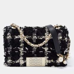 Pre Owned CH Carolina Herrera Black/White Tweed Flap Shoulder Bag