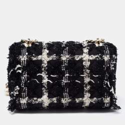 Pre Owned CH Carolina Herrera Black/White Tweed Flap Shoulder Bag