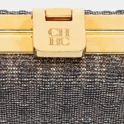 Pre Owned CH Carolina Herrera Silver/Gold Glitter Chain Clutch