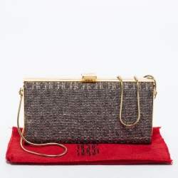 Pre Owned CH Carolina Herrera Silver/Gold Glitter Chain Clutch