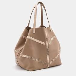 Pre Owned CH Carolina Herrera Taupe Leather Tote