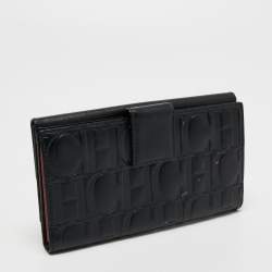 مملوكة مسبقًا CH Carolina Herrera Black Monogram Leather Bifold Flap Wallet