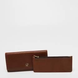 Pre Owned CH Carolina Herrera Brown Leather Continental Flap Wallet