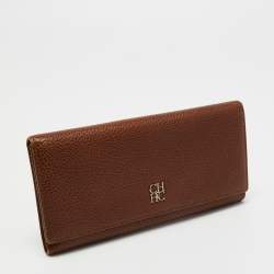 Pre Owned CH Carolina Herrera Brown Leather Continental Flap Wallet