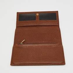 Pre Owned CH Carolina Herrera Brown Leather Continental Flap Wallet