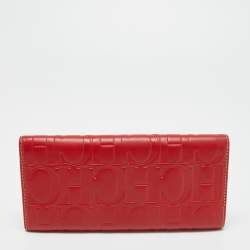 Pre Owned Carolina Herrera Red Monogram Embossed Leather Flap Continental Wallet