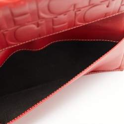 Pre Owned Carolina Herrera Red Monogram Embossed Leather Flap Continental Wallet