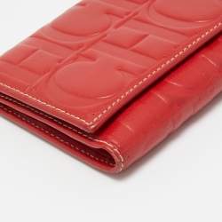 Pre Owned Carolina Herrera Red Monogram Embossed Leather Flap Continental Wallet