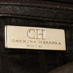 Pre Owned CH Carolina Herrera Dark Grey Monogram Leather Large Boston Bag