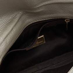 Pre Owned CH Carolina Herrera Metallic Grey Monogram Leather Bow Chain Clutch