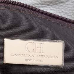Pre Owned CH Carolina Herrera Metallic Grey Monogram Leather Bow Chain Clutch