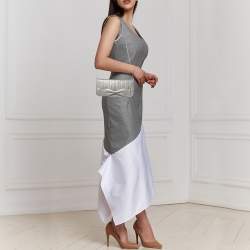 Pre Owned CH Carolina Herrera Metallic Grey Monogram Leather Bow Chain Clutch