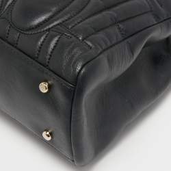 Pre Owned CH Carolina Herrera Black Logo Embossed Leather Chain Tote