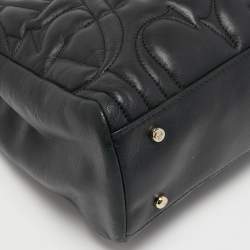 Pre Owned CH Carolina Herrera Black Logo Embossed Leather Chain Tote