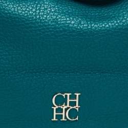 Pre Owned CH Carolina Herrera Green Grained Leather Zip Hobo