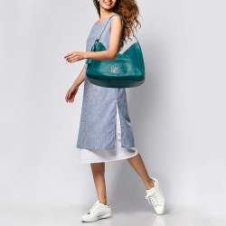Pre Owned CH Carolina Herrera Green Grained Leather Zip Hobo