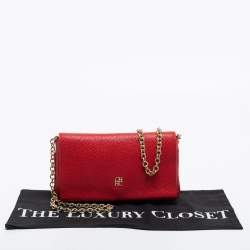Pre Owned CH Carolina Herrera Red Leather Chain Clutch