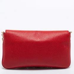 Pre Owned CH Carolina Herrera Red Leather Chain Clutch