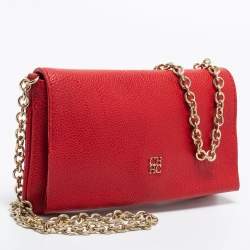 Pre Owned CH Carolina Herrera Red Leather Chain Clutch