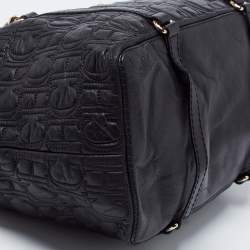 Pre Owned CH Carolina Herrera Black Monogram Embossed Leather Chain Satchel