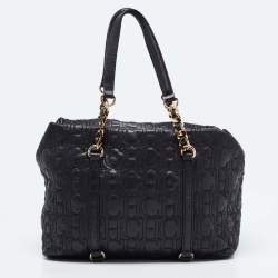 Pre Owned CH Carolina Herrera Black Monogram Embossed Leather Chain Satchel