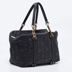 Pre Owned CH Carolina Herrera Black Monogram Embossed Leather Chain Satchel