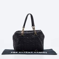 Pre Owned CH Carolina Herrera Black Monogram Embossed Leather Chain Satchel