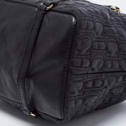 Pre Owned CH Carolina Herrera Black Monogram Embossed Leather Chain Satchel